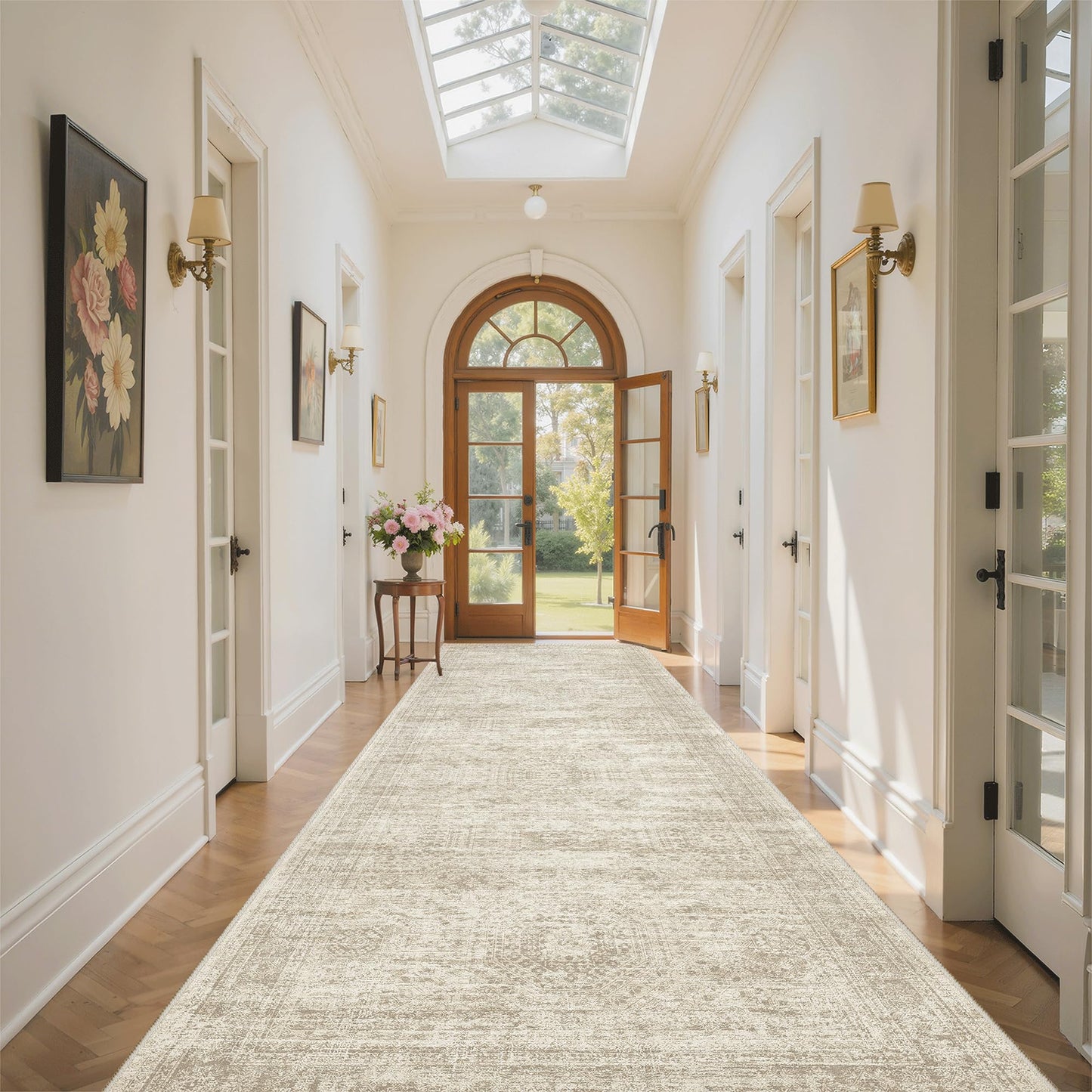 Soalmost 4x12 Wide Hallway Runners: Washable 12ft Runner Rug for Entryway Living Room Soft Vintage Non Slip Carpet Runner for Kitchen Dining Room Nursery Bedroom (Beige, 4x12ft)