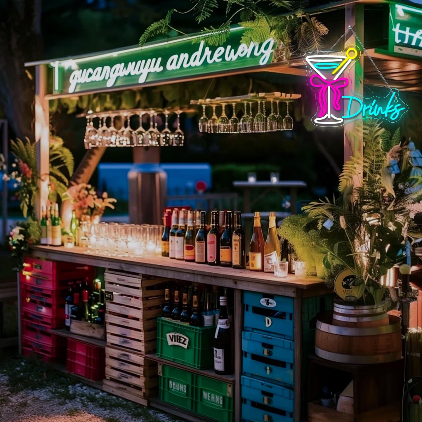 VVYXX Drink Bow Cocktail Glass Neon Sign LED Neon Light Up Sign for Wall Home Decor Bedroom Business Club Party Bars Shop USB Powered Really Pretty Neon Decor