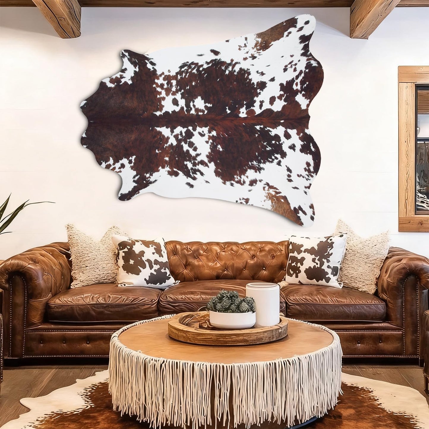 Cow Hide Rug Faux Cowhide Rug 4.6x5.2 ft Small Cow Print Cow Rugs for Bedroom Living Room Dining Room Western Decor Brown Animal Print Non Slip Area Carpet