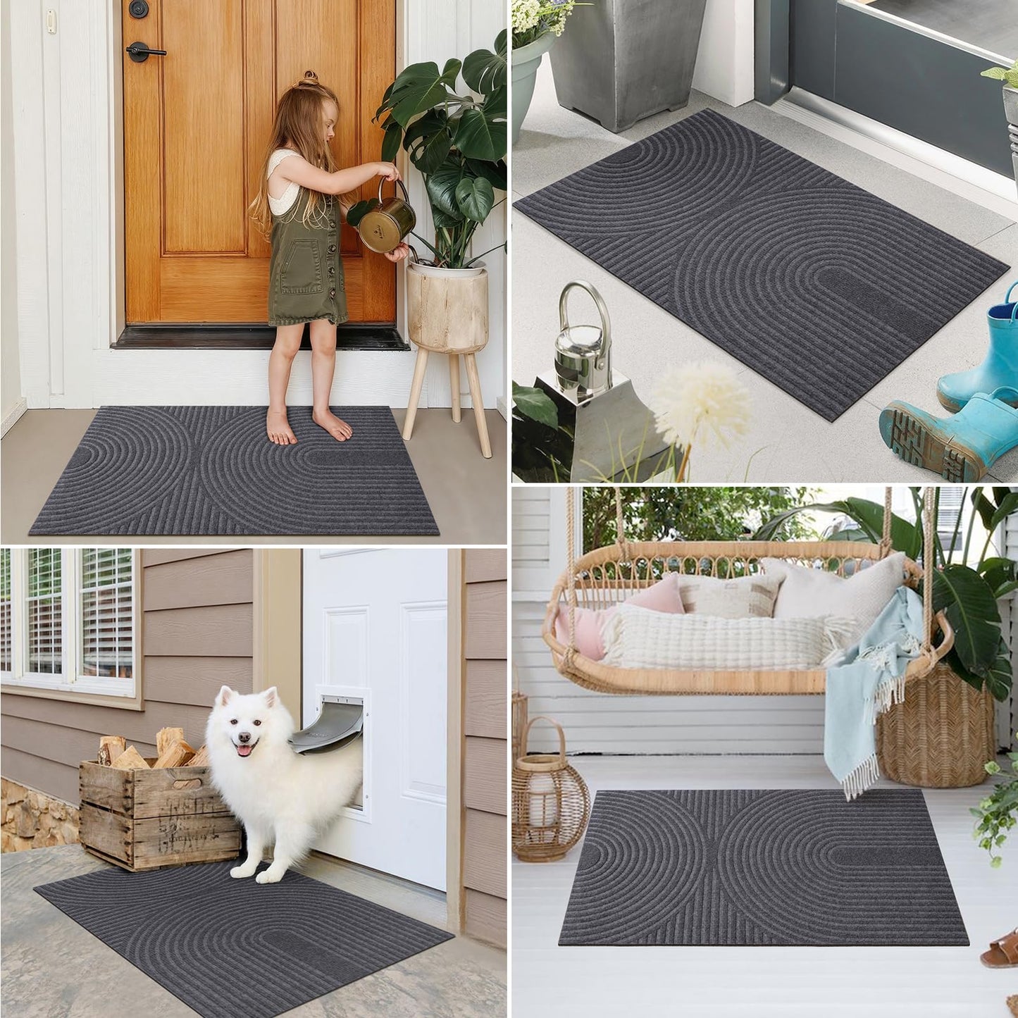 PLEASOR Front Door Mat Outside Entrance, Absorbent and Dirt Resistant Welcome Mat Indoor Outdoor, Non-Slip Backing Entry Mat, Easy Clean Low Profile Doormat for Entryway, 47x32, Grey
