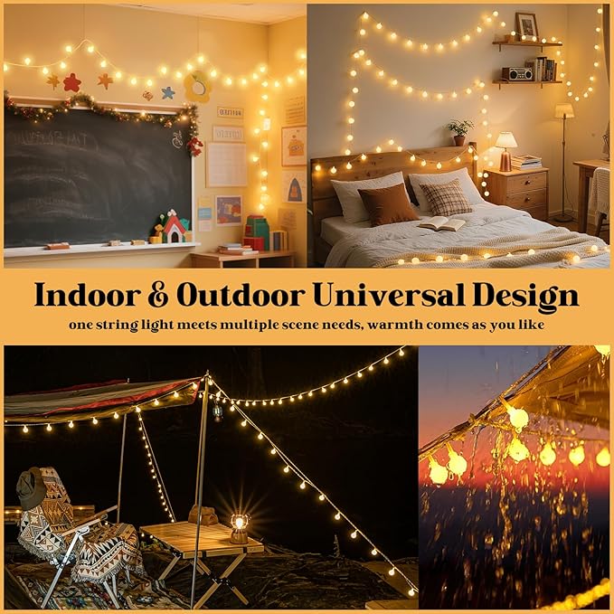 200 LED Hanging String Lights – 66ft Plug in Fairy Lights with 8 Modes,Warm White String Lights for Bedroom, Connectable Globe Lights for Classroom, Dorm, Patio, Party & Christmas Decor