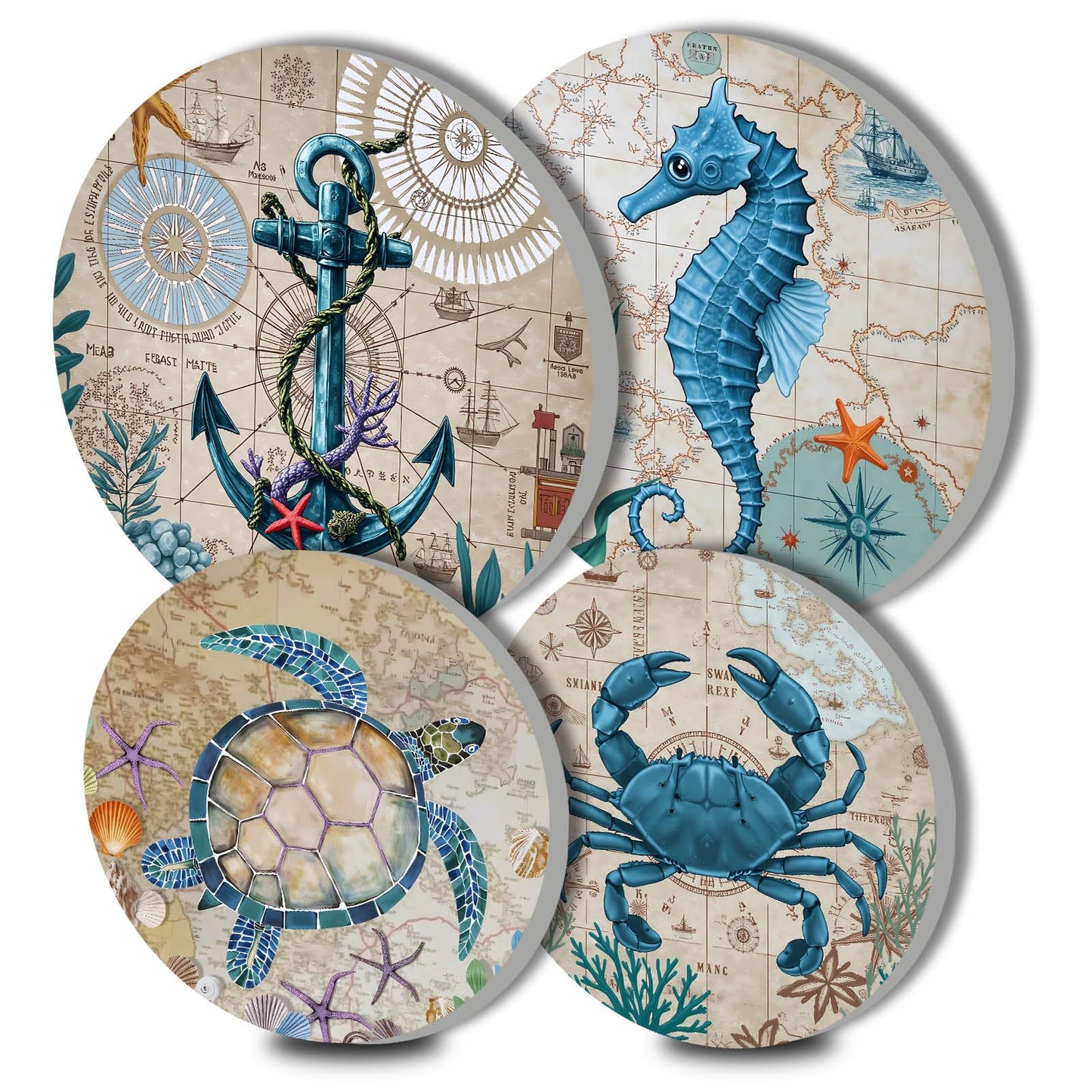 Tucocoo Anchor Electric Stove Burner Covers, Set of 4 Round Seahorse Ocean Animals Stove Burner Covers, 8Inch 10Inch,Crab Gas Stove Burner Covers,Metal Stove Burner Cover,Funny Cooktop Kitchen Decor