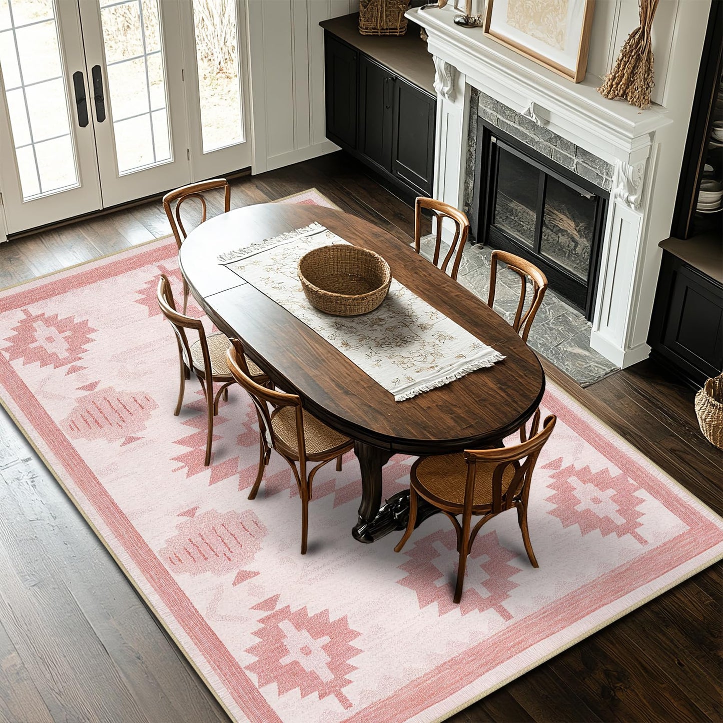 Area Rug 6x9 Living Room Western Rug Aztec Southwestern Rugs Machine Washable Tribal Navajo Southwest Rug Non Slip Printed Low-Pile Indoor Floor Carpet for Dining Room Bedroom Office, Pink