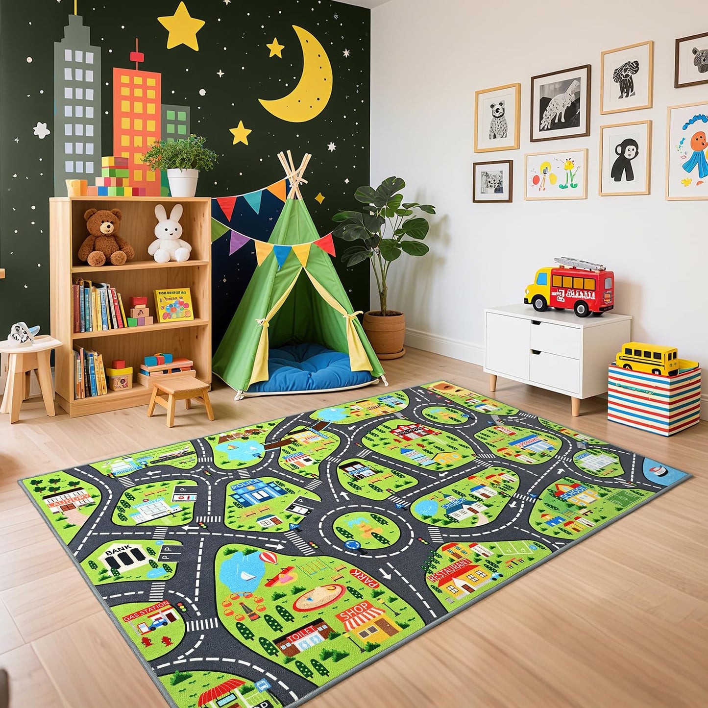 B BENRON Kids Car Play Rugs - 36"x60" Learning and Fun City Road Map Play Mat for Playing with Cars Trucks, Non-Slip Playmat for Nursery, Playroom Bedroom and Classroom, Machine Washable