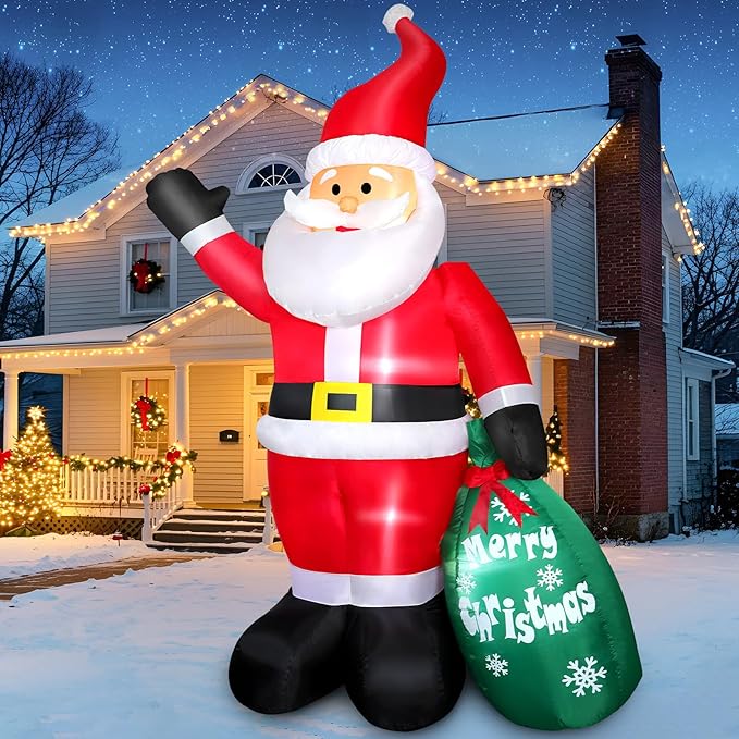 7FT Christmas Inflatable Santa Claus with Gift Bag, Blow up Giant Santa Claus Indoor Decoration, Built-in LED Lights for Lawn Patio Garden Home Display Hall Xmas Holiday Vacation Party Outdoor Decor