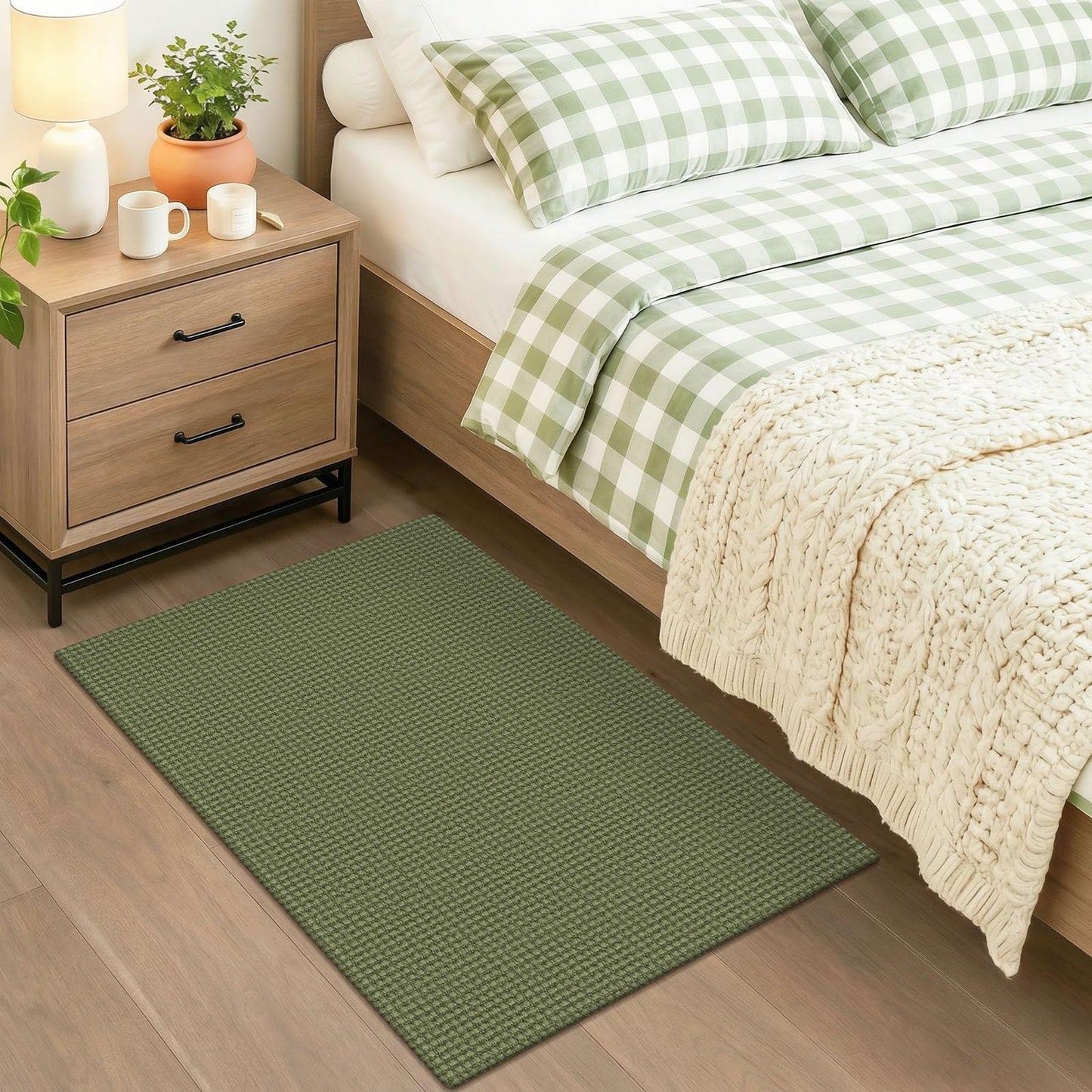 KOZYFLY Indoor Door Mat 2x3 ft Small Area Rugs Washable Front Door Mat Non Slip Rubber Backed Entryway Rug Cotton Entrance Doormat for Front Porch Kitchen Bedroom, Olive Green/Earthy Green