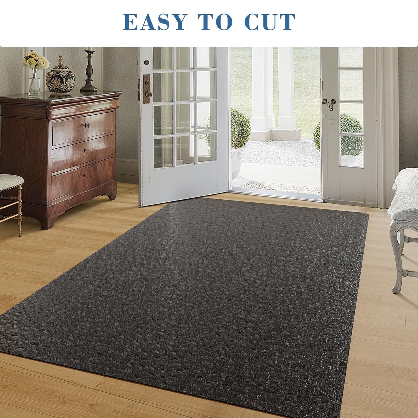 Tydle Vinyl Floor Mat, 5' × 7' Area Mat for Living Room, Waterproof Area Rug for Dining Room, Large Office Chair Mat for Hard Floors (Black)