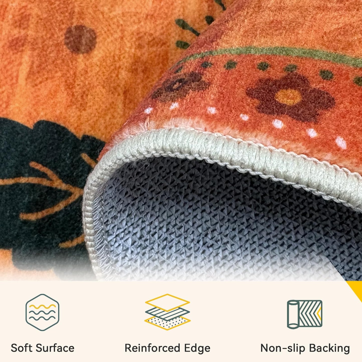 RELEANY Floral 5x7 Area Rugs Washable Print Boho Cute Carpet Non Slip Flower Low Pile for Living Room Bedroom Kitchen Office Farmhouse-Burnt Orange