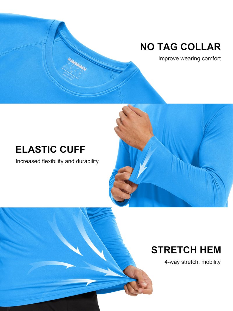 MAGCOMSEN Long Sleeve Shirt Men Rashguard Men Sun Protection Shirt Athletic T-Shirt Dry Fit Fishing Shirts Azure,3XL