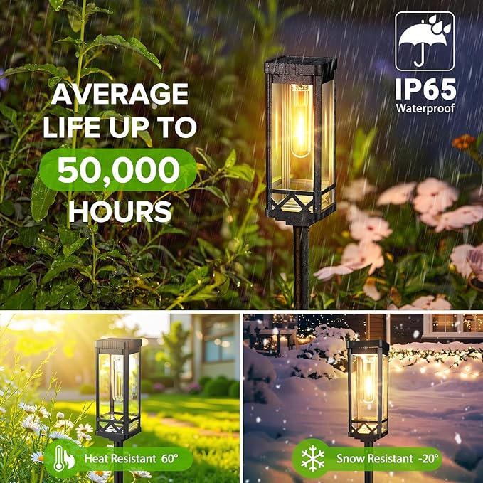 KOOPER Taller Solar Pathway Lights Outdoor, 4 Pack Upgraded Brighter Solar Garden Lights Solar Powered, Up To 15 Hours Outdoor Solar Lights for Yard Landscape Lighting Path Walkway Driveway Sidewalk
