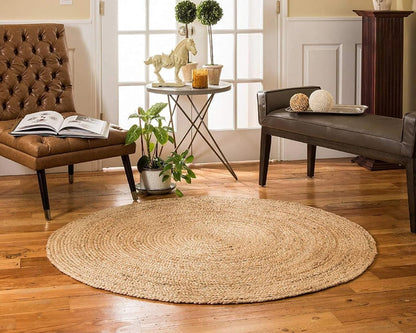 KEMA Natural 3ft Jute Braided Round Area Rug,Handmade Reversible Boho Farmhouse Rug, Rustic Vintage Handwoven Carpet for Living Room, Bedroom, Entryway