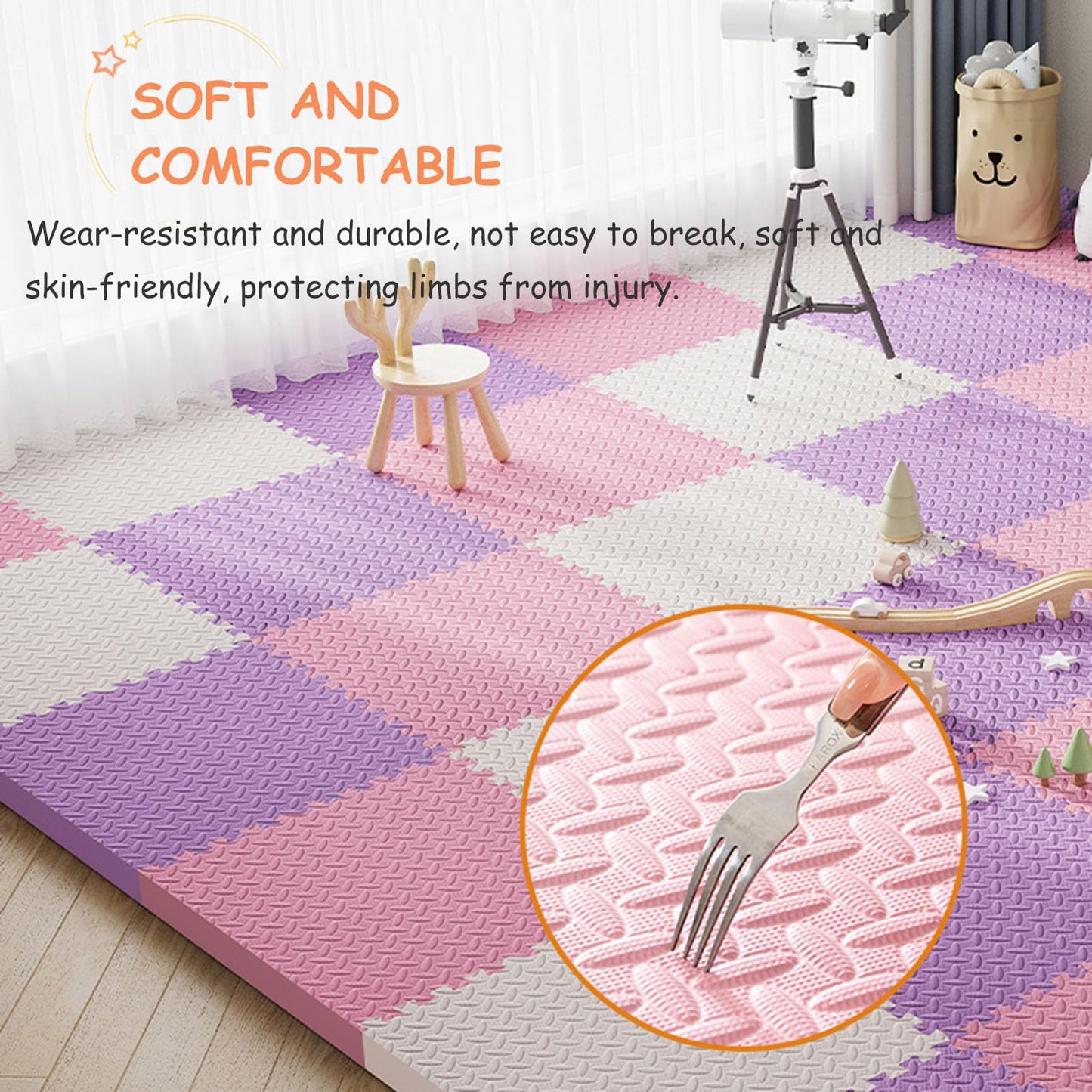 Foam Interlocking Floor Tiles Play Mat, 9pcs 12x12x1in Extra Thick EVA Foam Floor Mat Puzzle Exercise Mat, Protective Flooring for Workout Equipment (White+Navy Blue+Sky Blue)