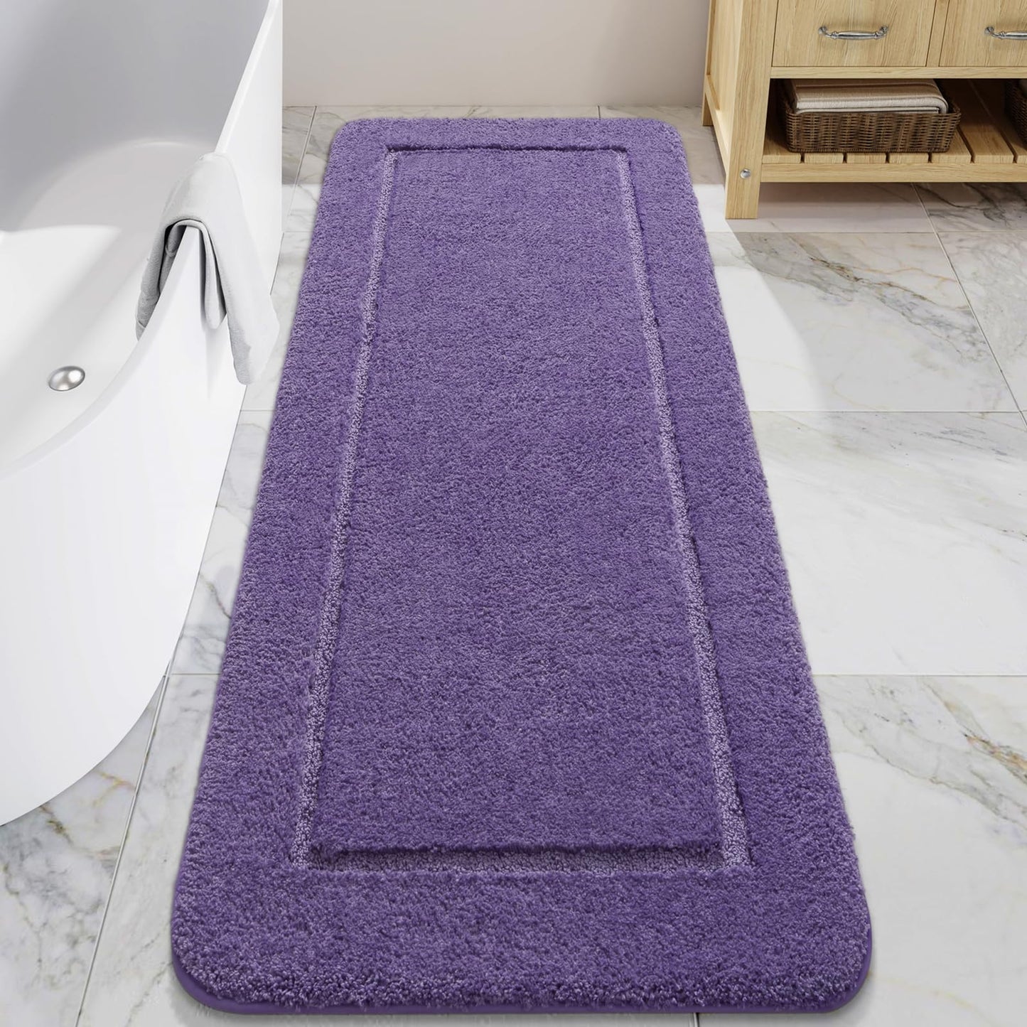 LOCHAS Bathroom Rugs, 24" x 48" Long Bath Rug, Non Slip Washable Bathroom Runner Rug Soft Thick Absorbent Bath Mat for Shower, Shaggy Plush Luxury Large Bath Rug, Purple