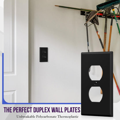 ENERLITES Duplex Receptacle Outlet Wall Plate, Size 1-Gang 4.50" x 2.76", Unbreakable Polycarbonate Thermoplastic, 8821-BK, Black