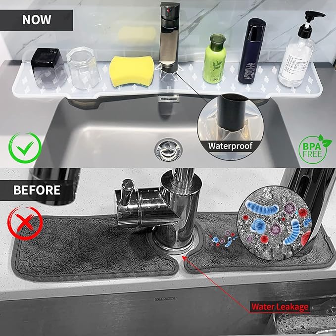 Gosmol Kitchen Faucet Sink Splash Guard Silicone Faucet Mat, XXL 30 inch Faucet