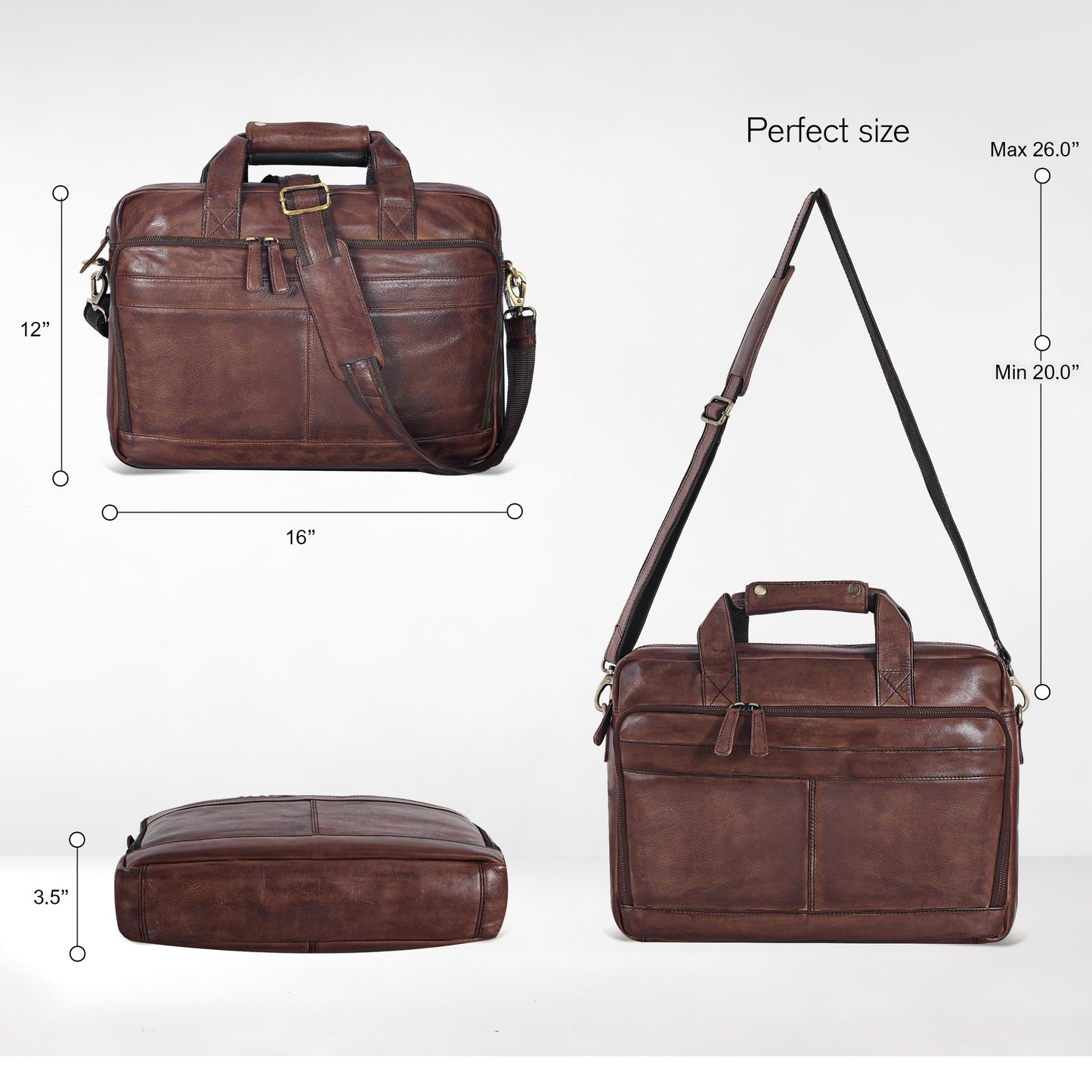 Oak Leathers Leather Messenger Bag for Men and Women - Laptop Briefcase Bag For College, Office, Adjustable Shoulder Strap (Brown Vintage New)
