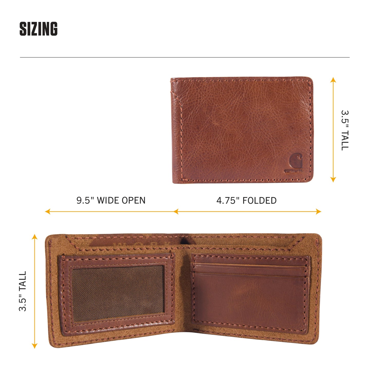 Carhartt Mens Full Grain Patina Leather Wallets, Bifold, and Front Pocket Options, Brown (Bifold)