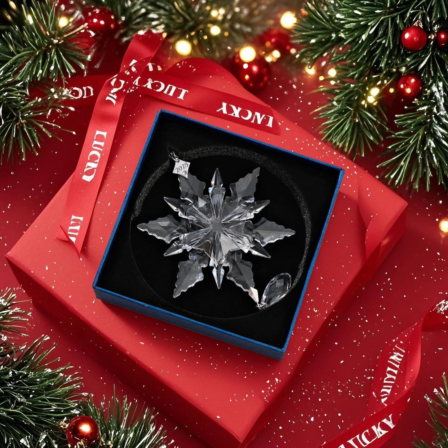 2025 Annual Christmas Ornaments Crystal Snowflake Star - Christmas Tree Ornaments Pendant Crystal Sun Catcher Home Hanging Decor(2025 White 3floors)