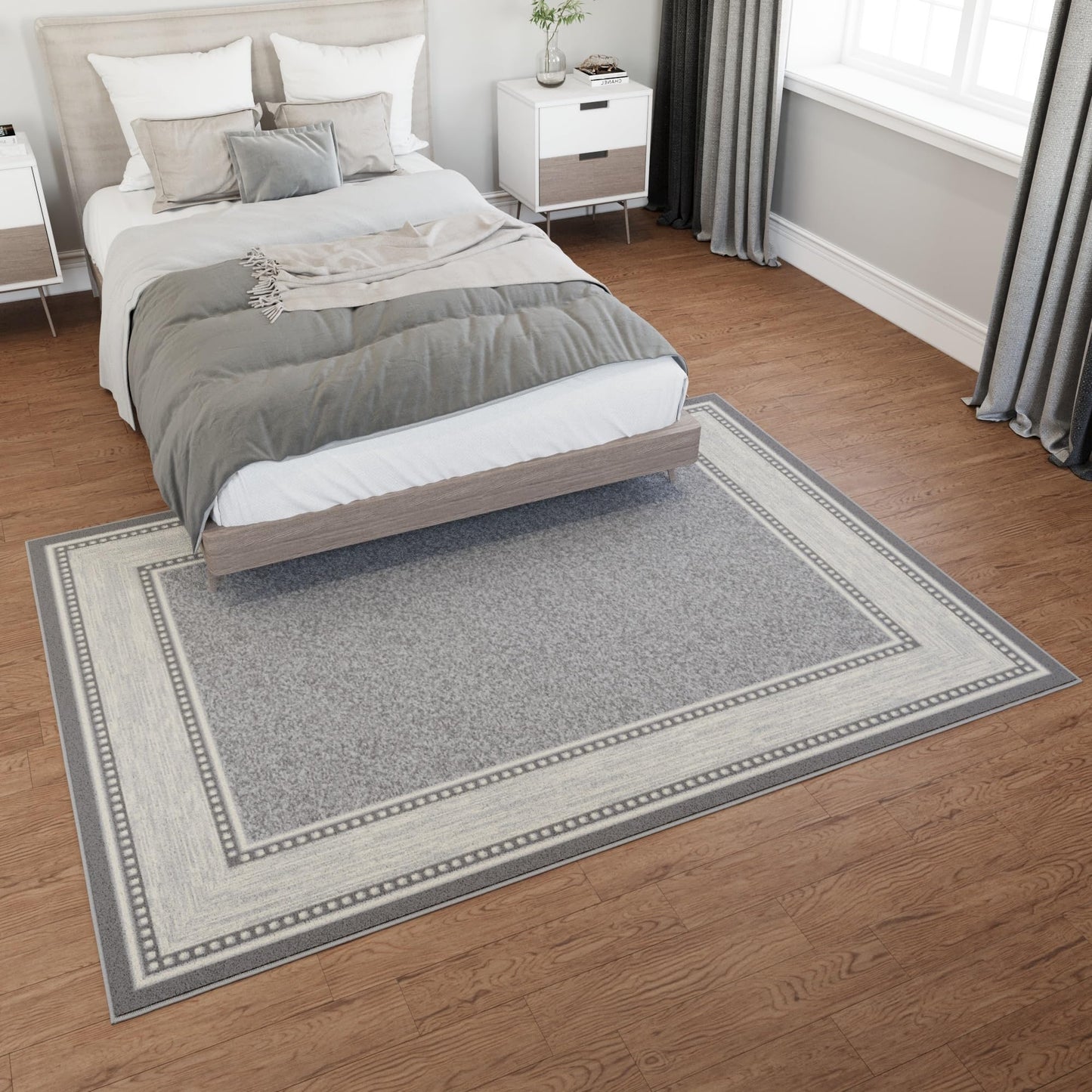 Ottomanson Area Rug 5' x 6'6" – Non Slip Rubber Backed Indoor Rug for Living Room, Bedroom, Dining Room, Low Pile Floor Carpet, Durable Accent Area Rug, Border Light Gray