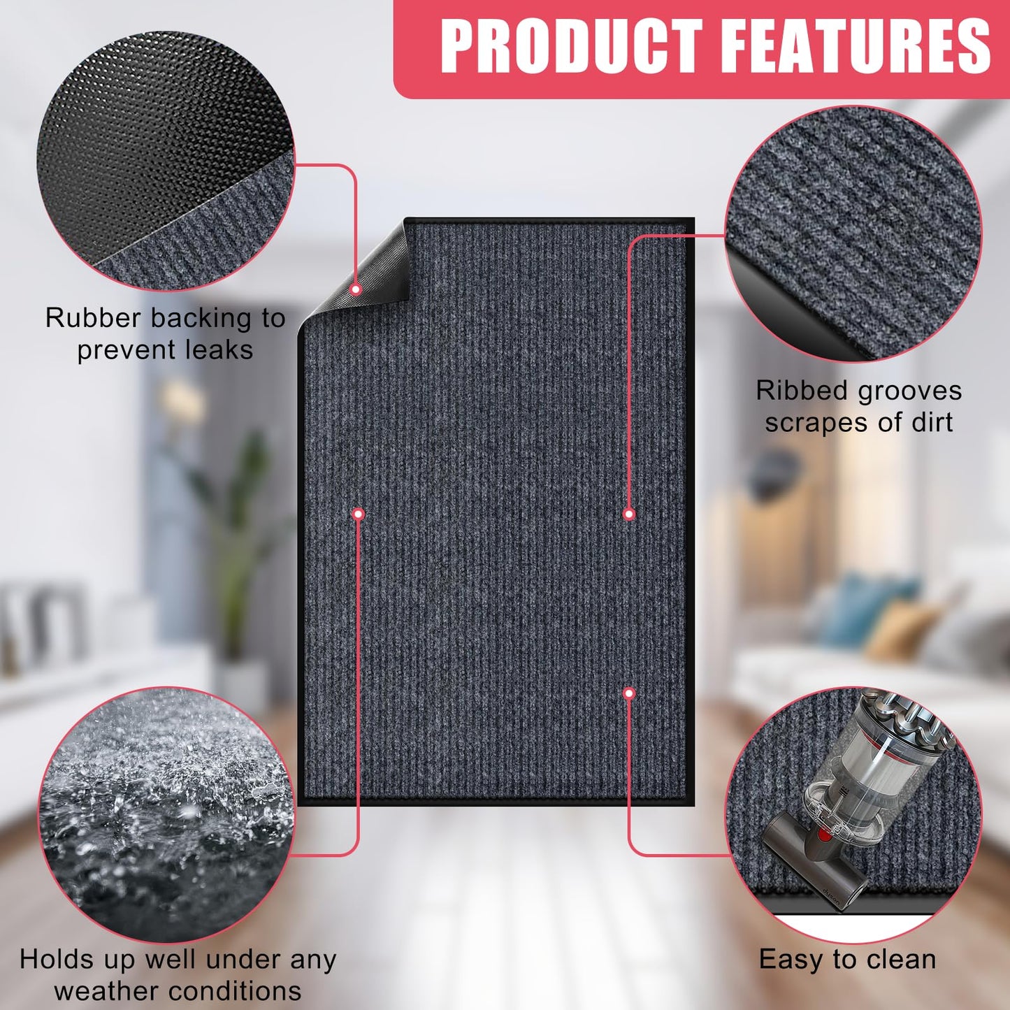 Kuyal Front Door Mat, 4'x6' Indoor Outdoor Entrance Mat, Commercial Floor Mats Inside Outside Entrance, Heavy Duty Durable Welcome Mats, Rubber Backing Non Slip Outdoor Mats for Entryway,Dark Gray