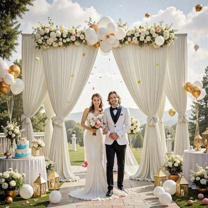 50 ft x 10 ft Wrinkle Free Champagne Backdrop Curtain for Parties, 10 Panels 5x10ft Silky Polyester Wedding Backdrop Drapes Photo Back Drop Cloth for Birthday Baby Shower Photography Background