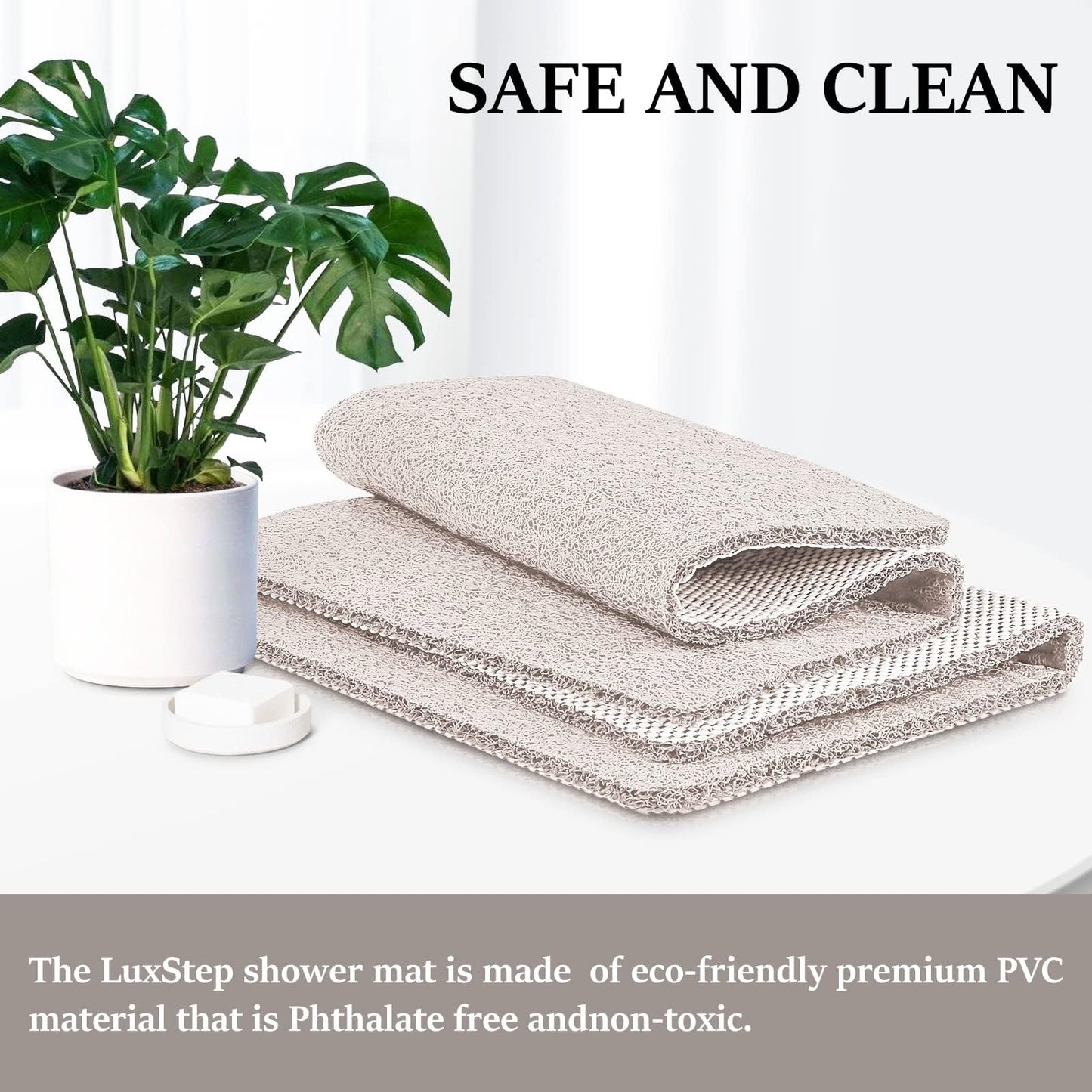LuxStep Shower Mat Bathtub Mat,24x16 inch, Non-Slip Bath Mat with Drain, Quick Drying PVC Loofah Bathmat for Tub,Shower,Bathroom (Phthalate Free,White)