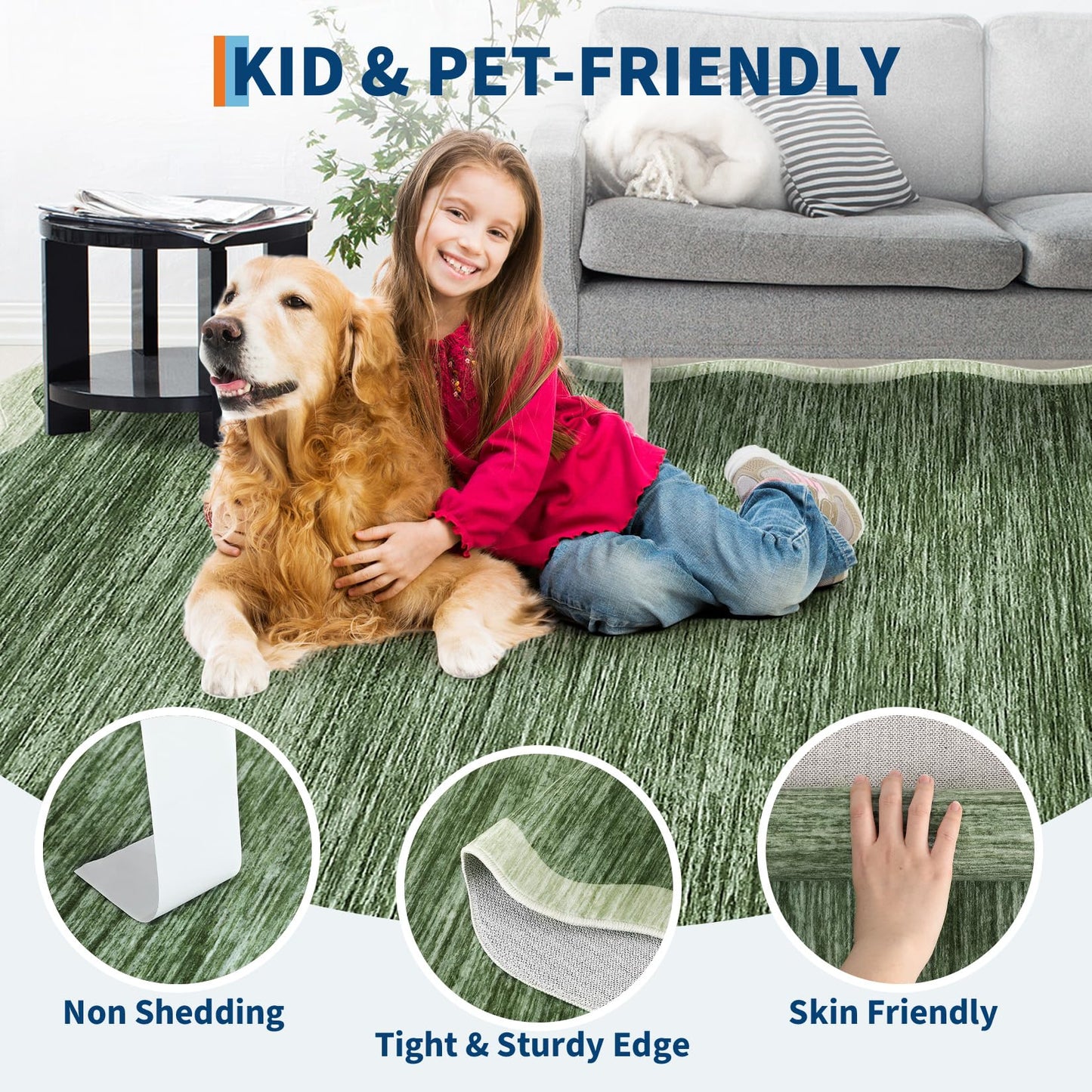 Garvee Scalloped Washable Rug 9x12 Rugs for Living Room Bedroom Rug Modern Large Area Rug Non Slip Throw Rugs Soft Low Pile Stain Resistant Carpet for Dorm Nursery Dining Room Playroom 9'x12'