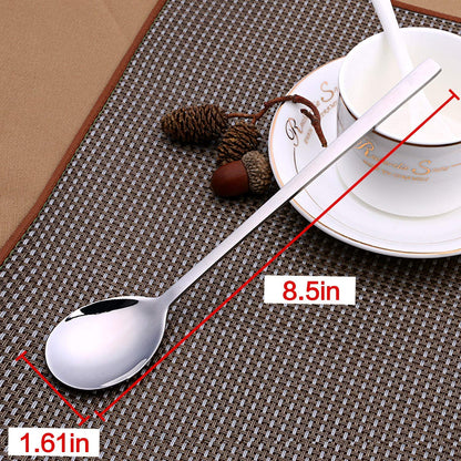 IQCWOOD Spoons, 8 Pieces Korean Spoon, 8.5 Inch Stainless Steel Table Soup Spoons with Long Handles for Home, Kitchen, or Restaurant Flatware Set