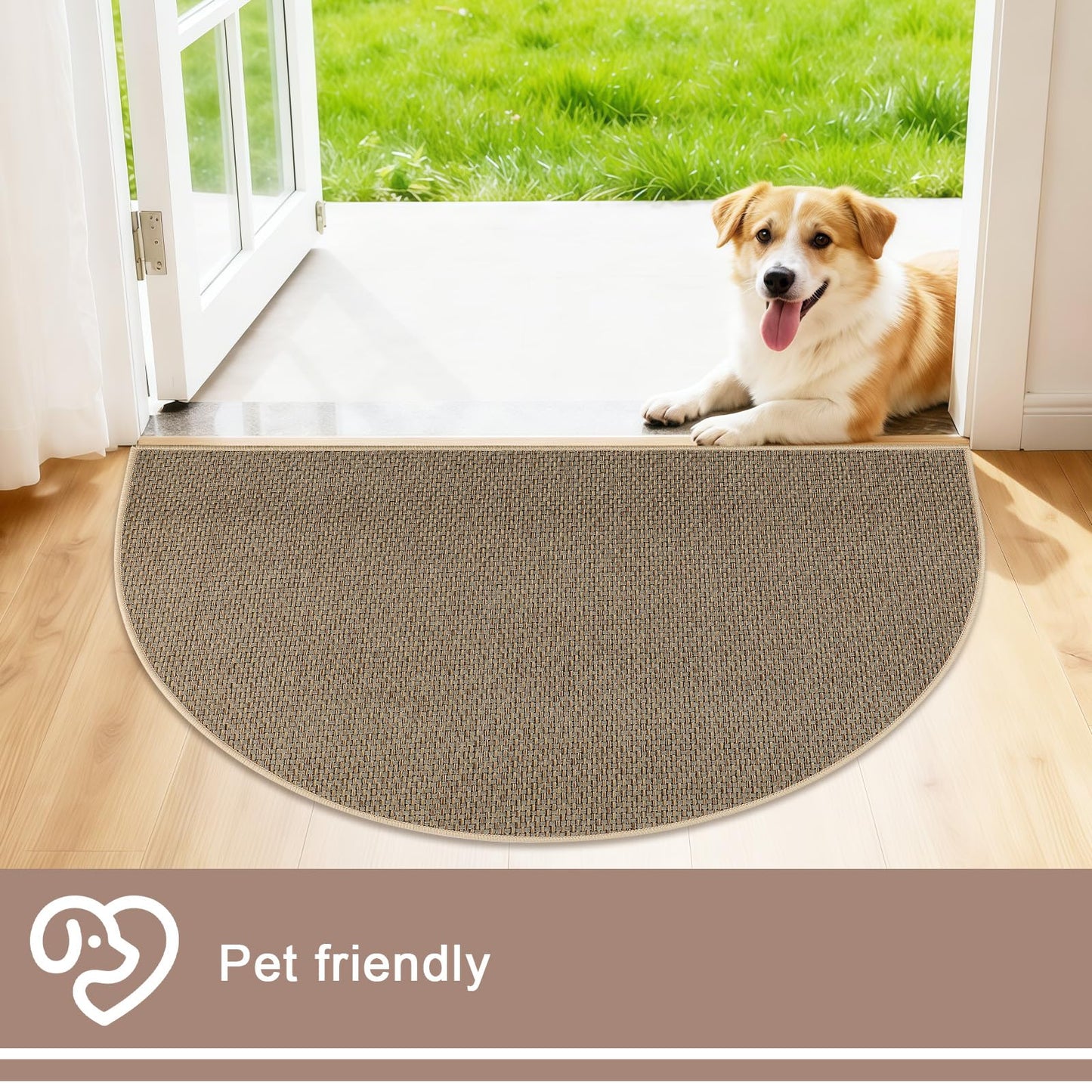 MATIRUG Door Mat,Ultra Thin Half Circle Non Slip Washable Indoor Outdoor Doormat,Low Profile Welcome Entryway Dirt Trapper Entry Rug for Front Back Door Kicthen 17"x29"BeigeGray
