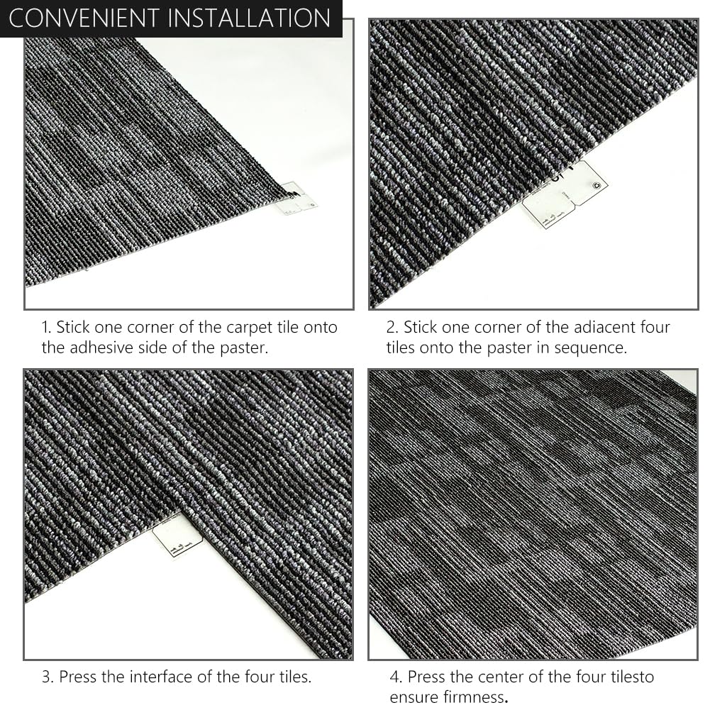 GL Carpet Tiles Reusable 24" x 24" Squares Indoor/Outdoor 0.25" Pile Height Loop Pile, Non Slip Easy DIY Installation Peel and Stick Carpet Tile, (18 Tiles) (72 sqft/Box) (Gray)