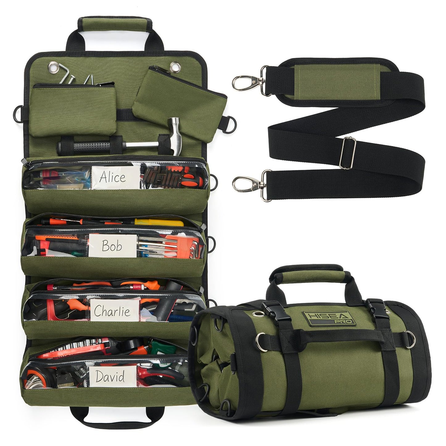 HISEA Roll Up Tool Bag, Heavy Duty Tool Storage Large-Capacity, 27"*14" Portable Tools Organizer with Utility Detachable Pouches, Waterproof Tool Roll Bag for Mechanic, Electrician, Gifts