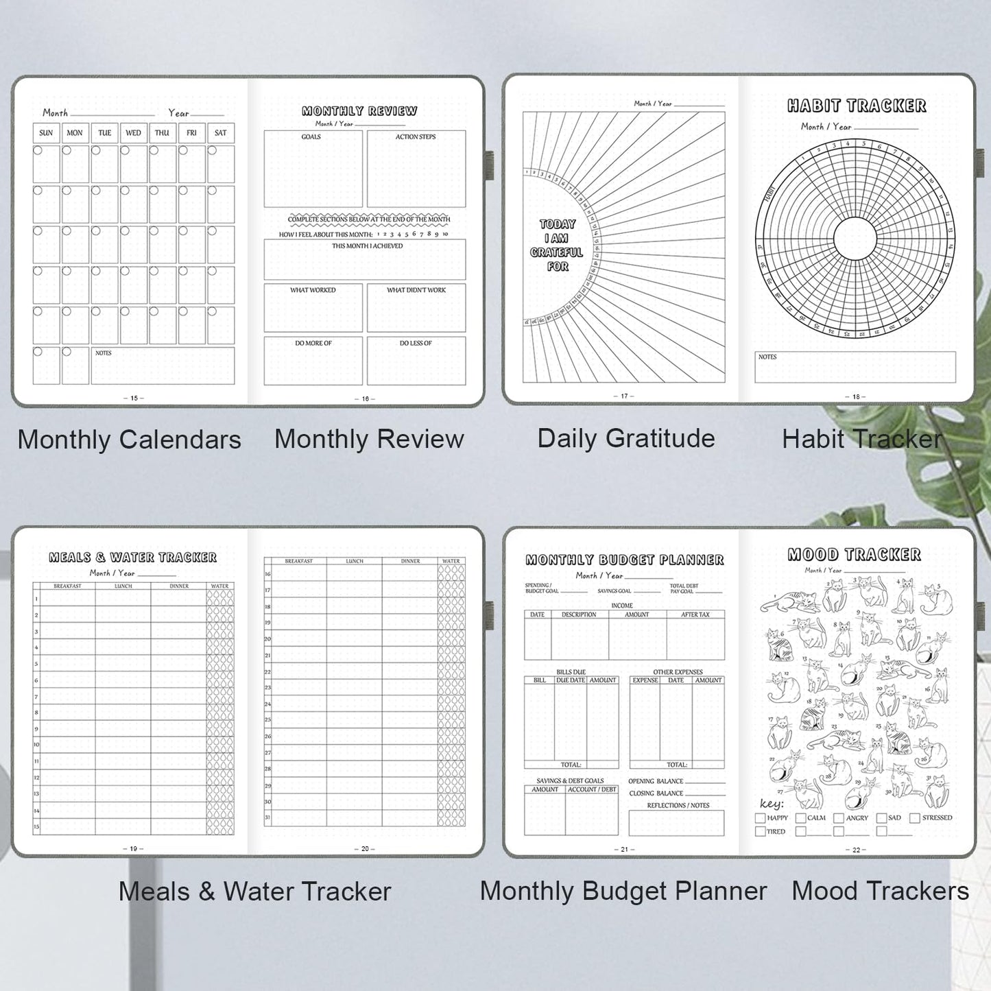 SIMSIMY Premade Bullet Dotted Journal Notebook, Pre-made Dot Grid Journaling with Undated Weekly & Monthly Planner, Various Trackers, Lasts 1 Year, A5