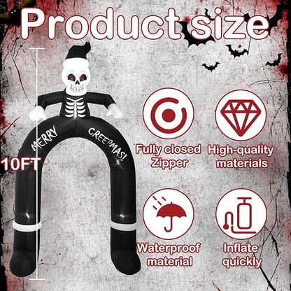 10FT Skeleton Santa Arch Inflatable Decoration, Yard Decoration with LED Lights, Outdoor Inflatable Decoration for White Christmas, Halloween, Outdoor Lawn, Garden, Party