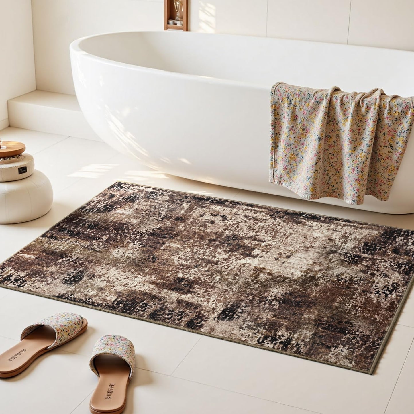 Entrance Rugs Indoor 2x3 Brown Entry Rug Washable Abstract Coffee Small Area Rug Non-Slip Low Pile Throw Rugs for Entryway, Kitchen Floor, Front Door Indoor Door Mat, Bathroom, Bedroom Bedside