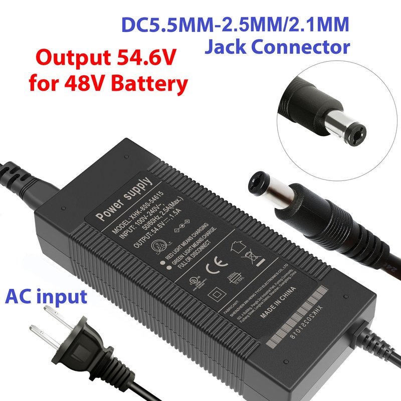 EVAPLUS 54.6V Smart Charger for 48V Lithium Batteries - UL Certified, Fast Charging with Multi-Safety Protection, Compatible with Electric Bikes/Scooters, DC 5.5 * 2.5/2.1mm Connector