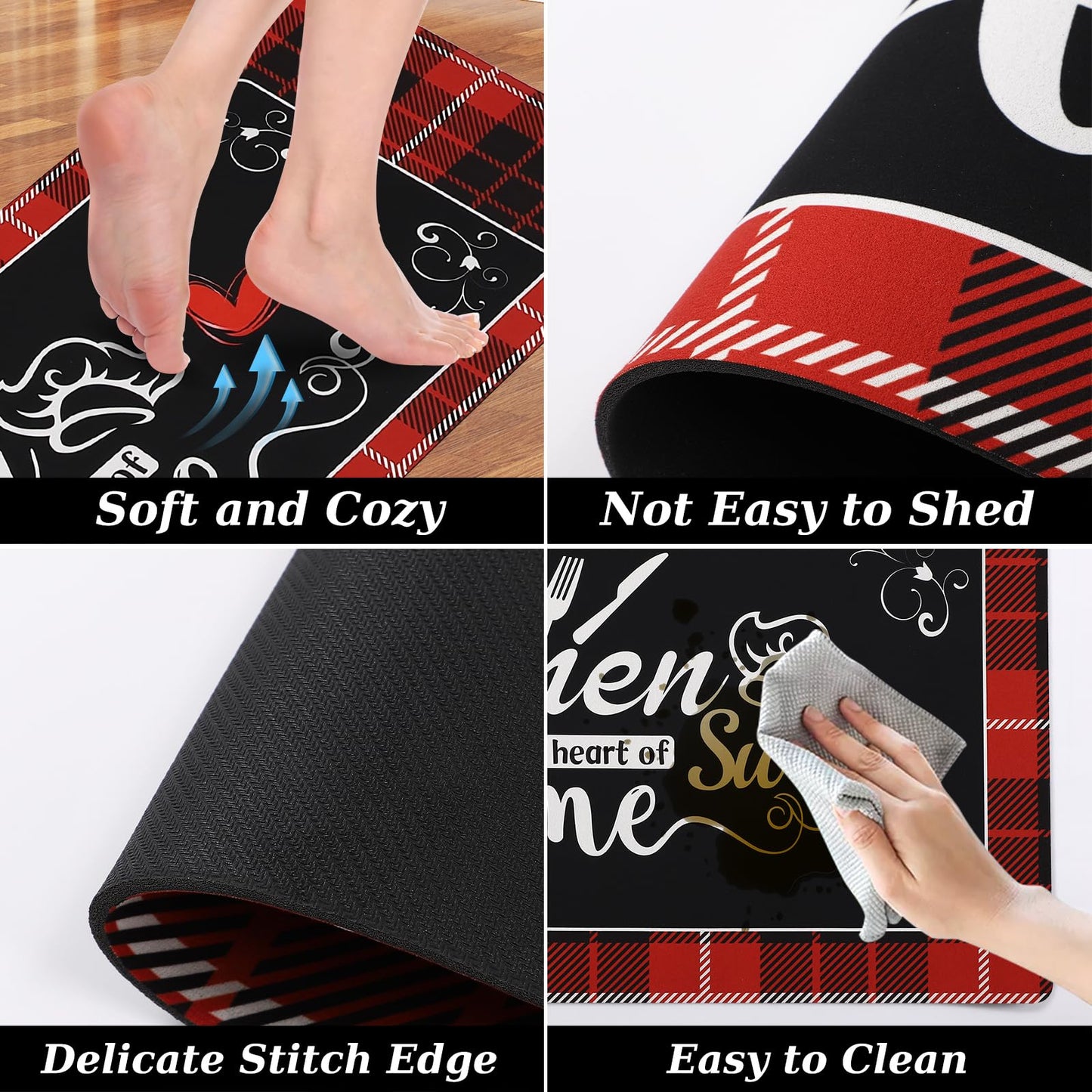 XLHOMO Kitchen Runner Rugs of 3, Red Non Slip Cushioned Kitchen Mat for Floor Waterproof Comfort Mats Farmhouse Chef Mats Floor Carpet
