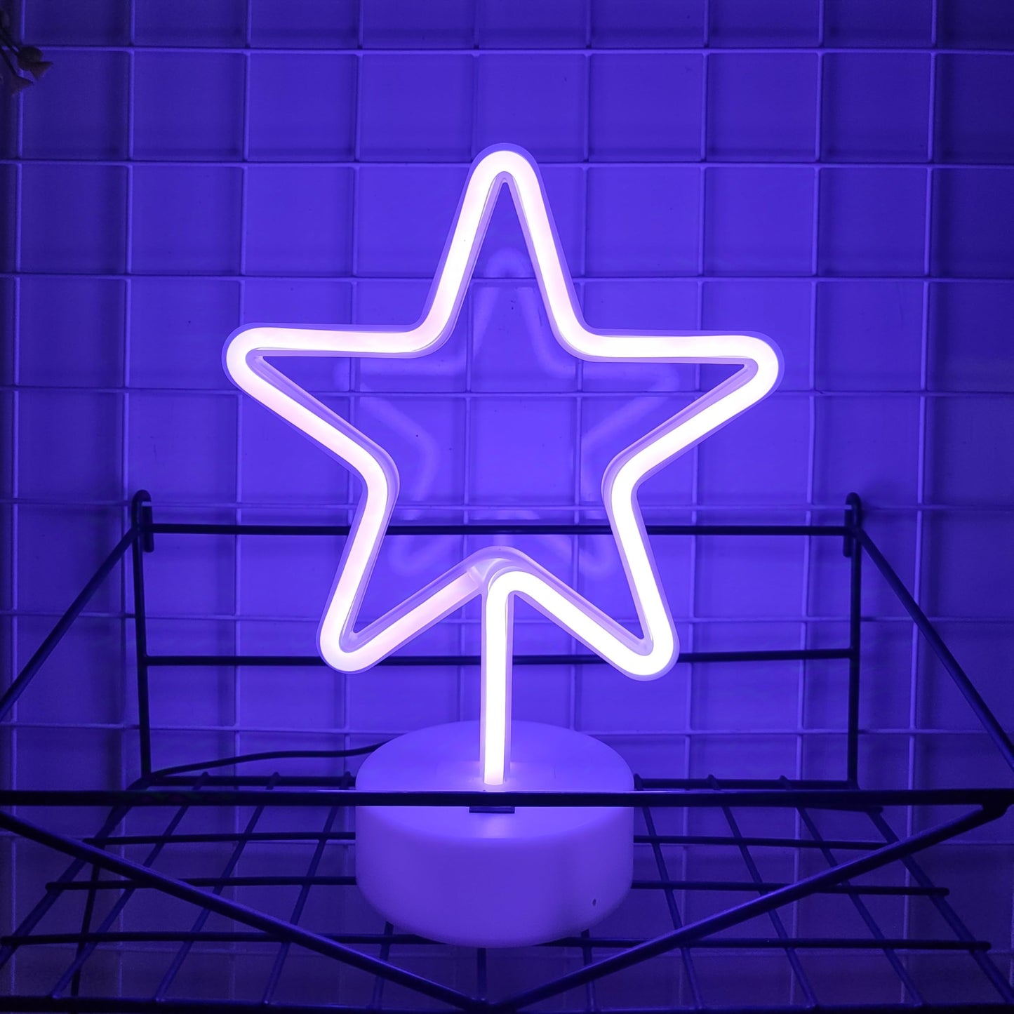 JYWJ Star Neon Signs with Holder Base,USB or 3-AA Battery Powered Neon Light,LED Desktop Wall Decoration,Various Parties,Decoration of Business Premises(Purple)