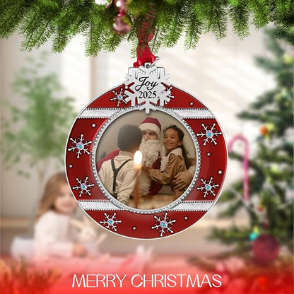 2025 Christmas Tree Ornaments 3 Piece Picture Frame Hanging Ornament Decorative Holiday Keepsake Gift Snowflake Pendant with 2” Photo Frame Insert for Picture of Pet (3 Piece Gift Set)