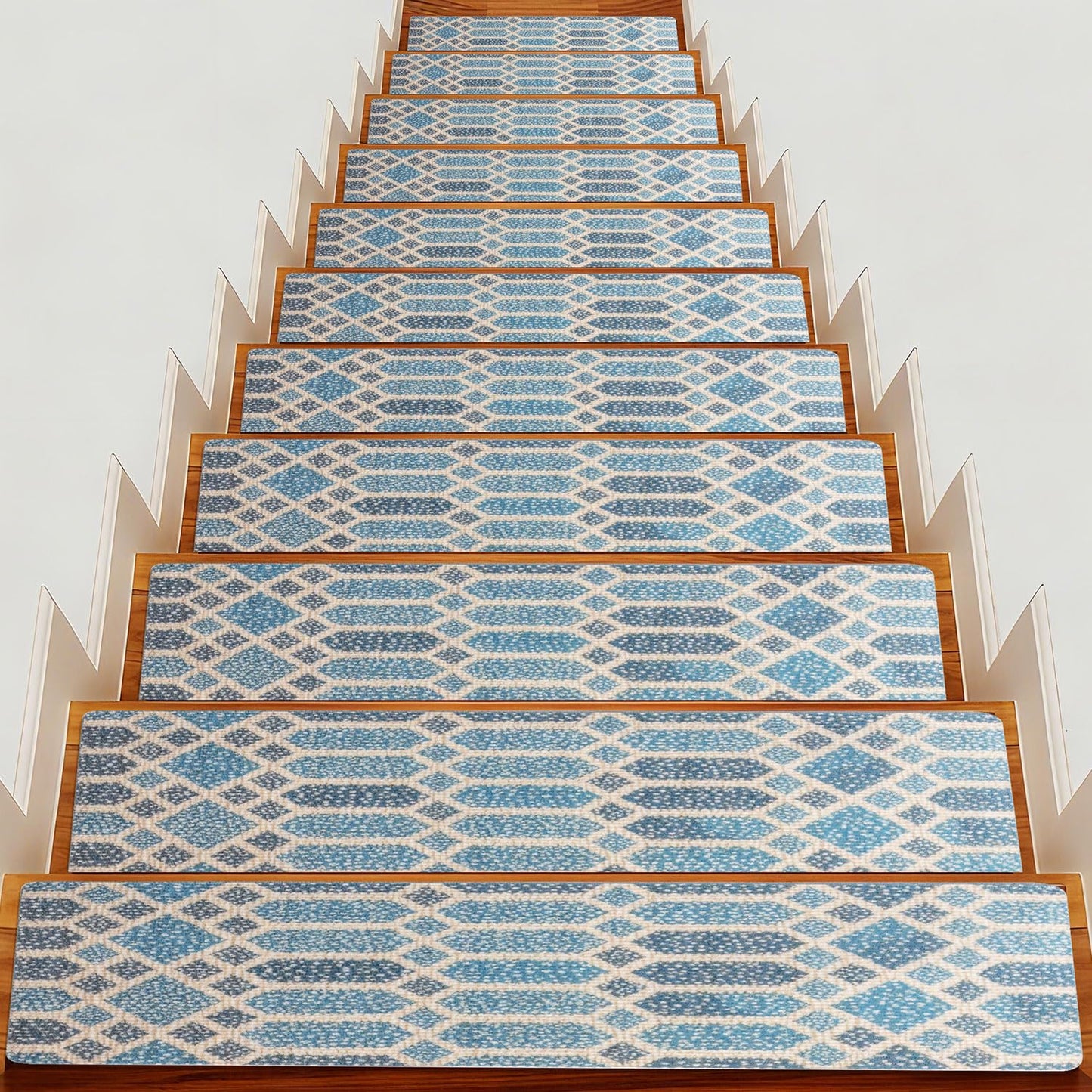 Calore Stair Treads for Wooden Steps Indoor Runner Rug, 15 Pack 8" X 30" Non Slip Carpet with Reusable Adhesive for Kids Elders and Dogs, Peel and Stick Stairs Treads (Blue Grey, 8 X 30inch)