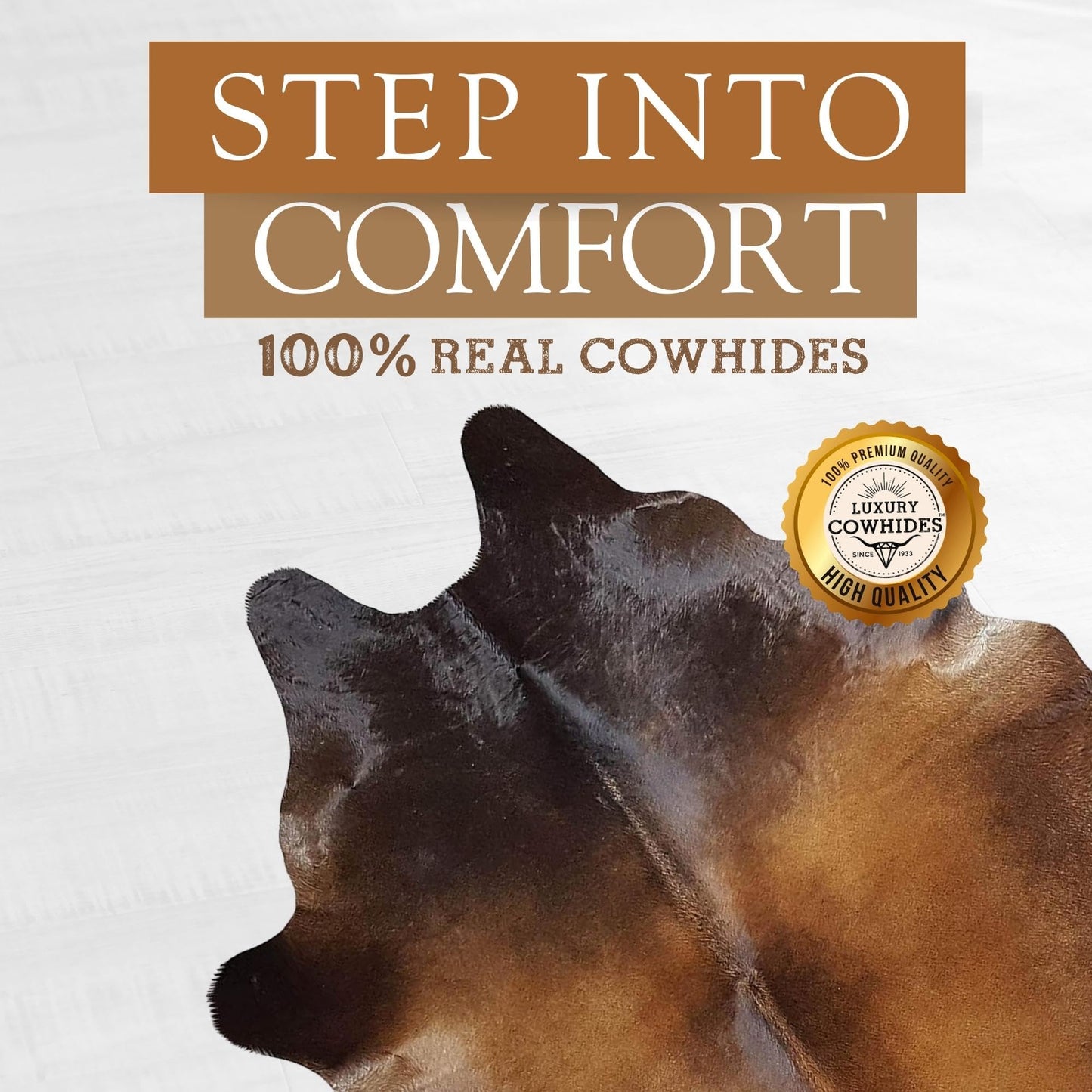 Sunshine Cowhides – Brindle Tricolor Brown Cowhide Rug for Living Room, Bedroom, Kitchen, and Office – Soft Cow Skin Floor Carpet – Modern Style Animal Hide Rug – Extra Large 6x7-8 ft