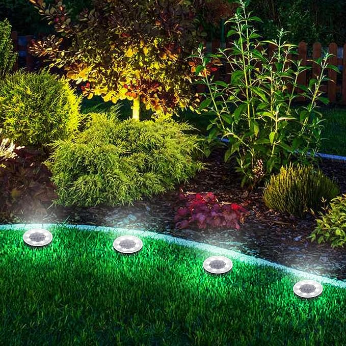 Joomer Solar Ground Lights, 4 Pack 8 LED Solar Lights Outdoor Waterproof IP68 Disc Light Landscape Lighting Garden Light for Patio Pathway Lawn Yard Driveway Walkway(White)