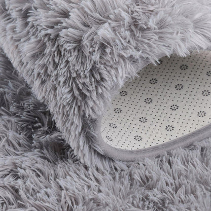 junovo Ultra Soft Washable Shaggy Rug - Non-Slip Oval Carpet for Nursery, Kids Bedroom & Home Decor (2.6x5.3ft Grey) | Plush Fluffy Floor Mat for Cozy Living Spaces