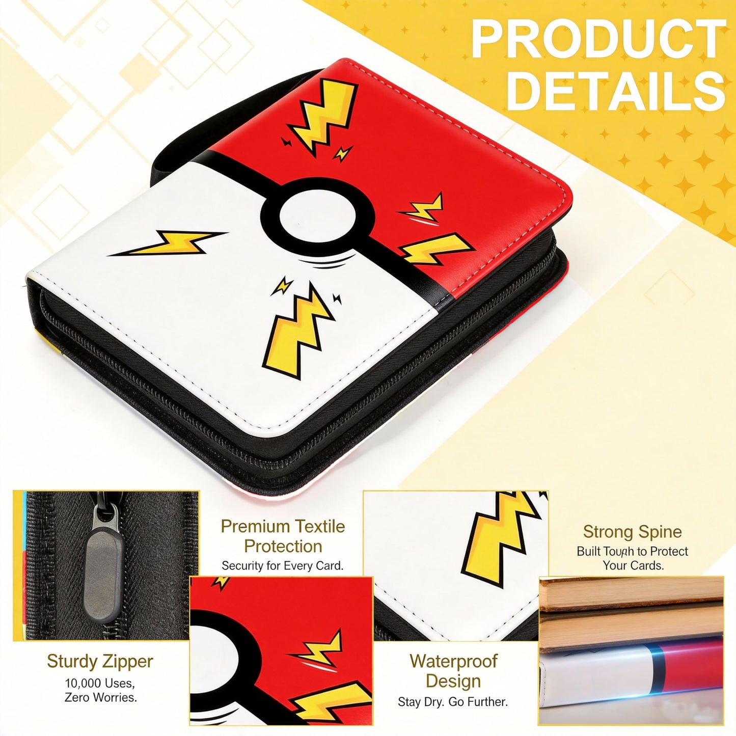 Portable 4-Pocket Trading Card Binder, 400 Pockets with 50 Removable Sleeves, Portable Collector Album with Zipper for TCG, Sport & Game Cards Prime