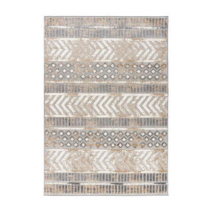 Rugshop Distressed Geometric Indoor/Outdoor Beige Area Rug Modern Tribal Stripe, Durable Stain Resistant Perfect for Patio, Backyard, Deck and Outdoor Lounge 5' x 7'