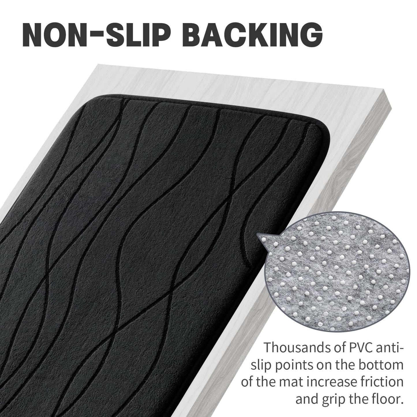 YIHOUSE Memory Foam Bathroom Rug Sets, Black, 3 Piece