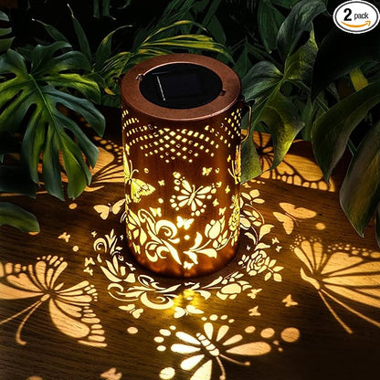 Boho Solar Lanterns Outdoor Birthday Gifts for Women Mom Grandma Metal Hanging Solar Powered Unique Garden Decorative LED Lights for Outside Yard Patio Lawn Porch Decor