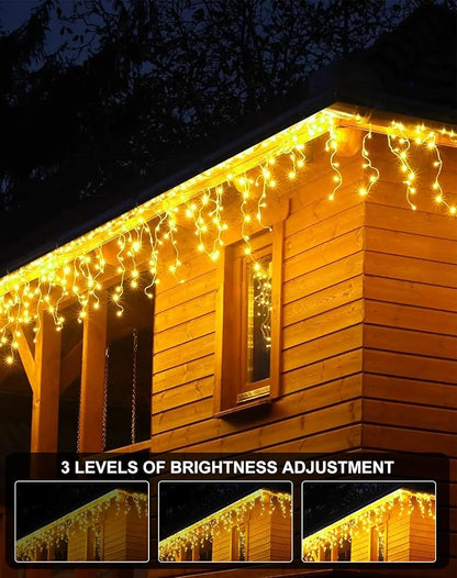 Icicle Christmas Lights Outdoor 520 LED 49FT Warm White, 80 Drops 2700K Icicle Christmas Lights with Remote/8 Modes/Timer, IP44 Waterproof for Roof Gutter Wedding Holiday Decorations