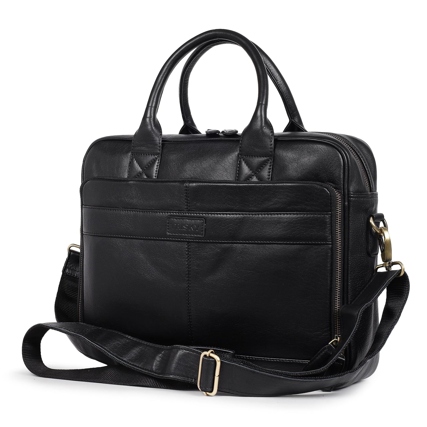 TRISKY Leather Laptop Bag For Men And Women - 16-inch Messenger Bag for Women Crossbody For Office Business Travel - Black Leather Briefcase for Men - Black