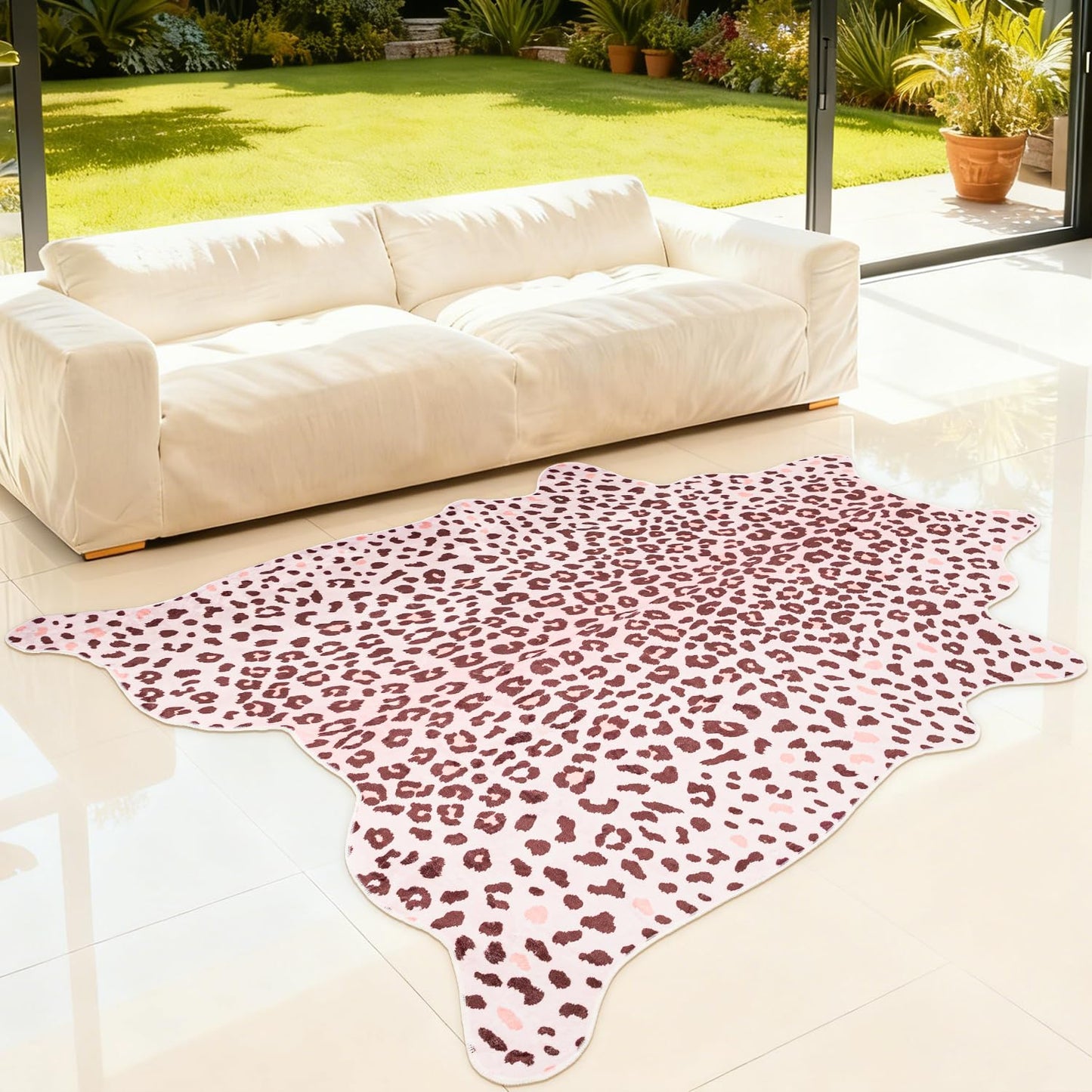 YulyreZome Leopard Rug, Cheetah Print Area Rug 4.6x5.2 Feet Faux Animal Print Skin Carpet for Living Room Bedroom Home Decor (Pink)