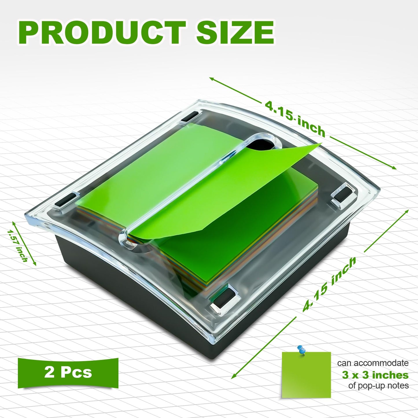 2 Pcs Pop Up Sticky Note Dispenser Acrylic Small Sticky Note Holder for 3 x 3 Inch Sticky Notes Office Home Classroom Desk Supplies